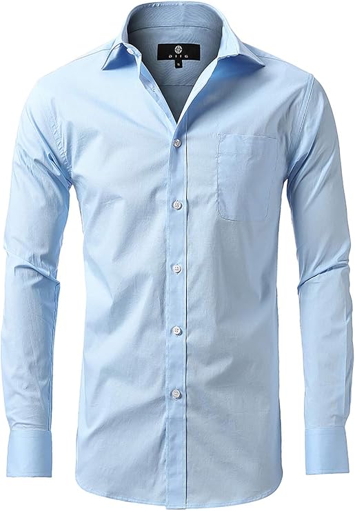 DIIG Dress Shirt for Men - Long Sleeve Solid Slim Regular Fit Business Shirt, Black White Red Blue XS M 2 XL