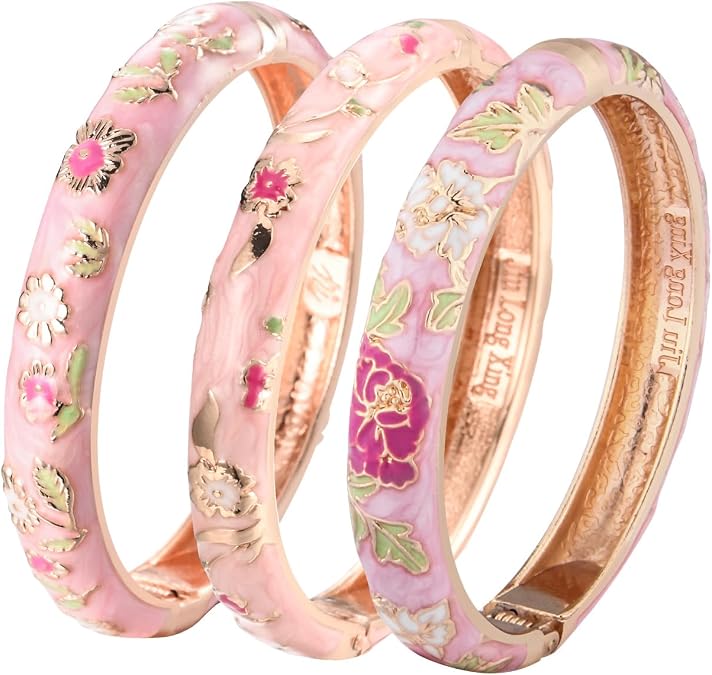 UJOY Womens Multi-colors Cloisonne Bracelet Gold Plated Flower Hollowed Enameled Hinged Cuff Bangles Jewelry Gift 88A10