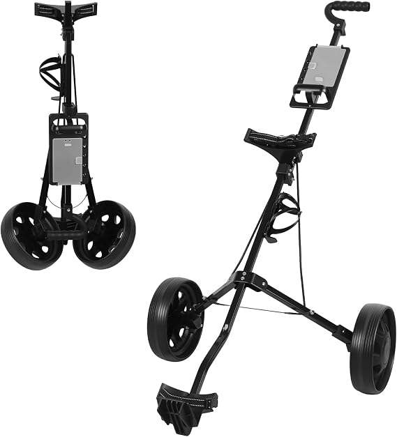 Golf Push Cart 2 Wheel Foldable Golf Trolley, Lightweight Walking Golf Cart, Portable Golf Pull Cart with PP Wheels, Scorecard Holder Tee Holder Ball Mount, Durable Metal Frame Outdoor