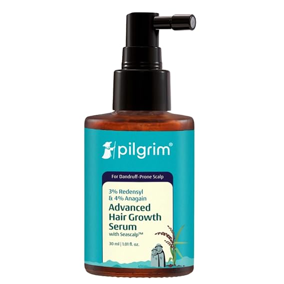 Pilgrim Advanced Hair Growth Serum for Dandruff Prone Scalp | 3% Redensyl + 4% Anagain with Seascap | No-Touch Applicator for Thicker, Stronger Looking Hair | 1.01 Fl Oz (30ml)