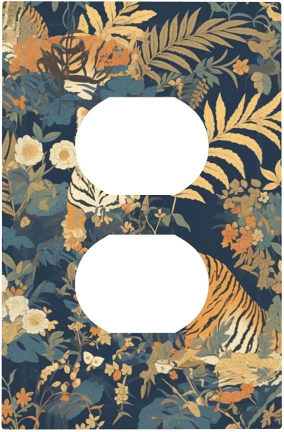 Duplex Device Receptacle Tigers Jungle Leaves Wall Plate, 1-Gang Electrical Switch Duplex Outlet Plug Cover Decorative Wallplate