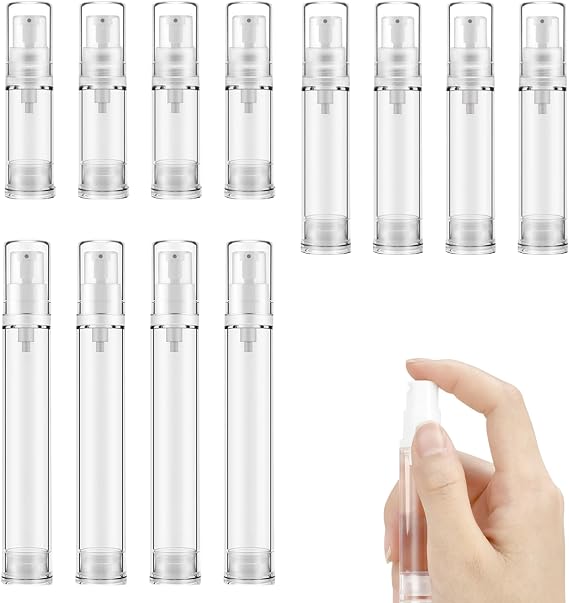 Empty Airless Vacuum Cosmetic Container 12Pcs Airless Pump Bottle,Refillable Clear Travel Lotion Pump Containers,Portable Plastic Lotion Press Pump Bottles for DIY Foundation,Gel,Essence Moisturiser