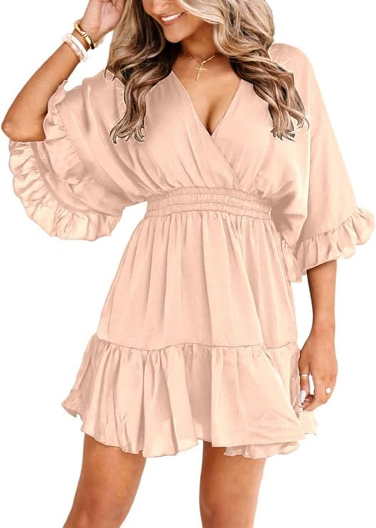 Aoysky Womens V Neck Casual Dresses Summer Cute Mini Short Western Dress
