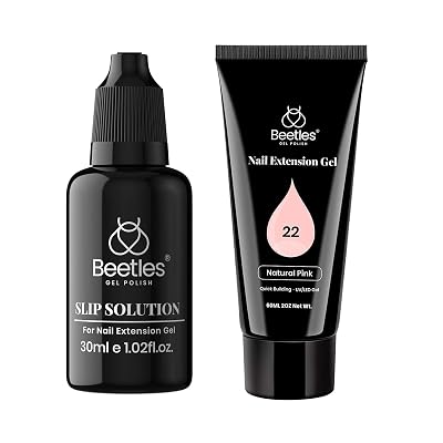 Beetles Poly Extension Gel for Nail, 60g Natural Pink Builder Nail Gel,and Poly Nail Gel Slip Solution 30ml Extension Nail Liquid Slip Solution