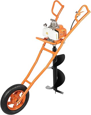 3HP 63CC Post Hole Digger, Wheelbarrow 2-Stroke Gas Powered Hand Push Earth Auger with 11 Borer Bits & Wheel Gas Powered Post Hole Digger for Fence Ground,Drill,Garden Tree Planting Orange