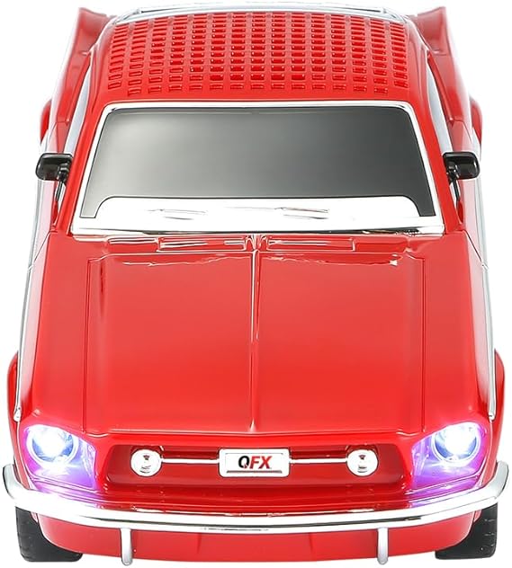 QFX Bluetooth 1965 Retro Car Replica Speaker, 3-inch Speakers, Hands Free Link, Built-in Microphone, FM Radio and LED Party Lights, Red - BT-1965-RED