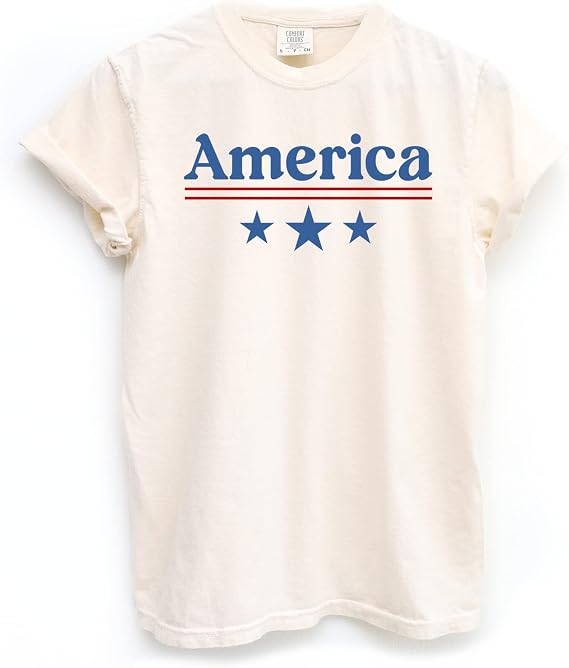 America - Relaxed Fit Comfort Colors Dye Pigment T-Shirt - Patriotic Stars and Stripes Tee