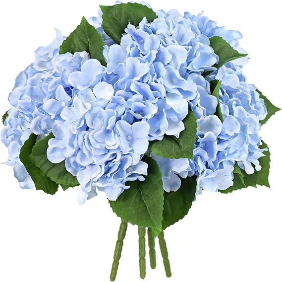 Artificial Silk Flowers Blue Hydrangea Bouquet (UV Protected), 4 Stems Bridal Wedding Home Floral Decor