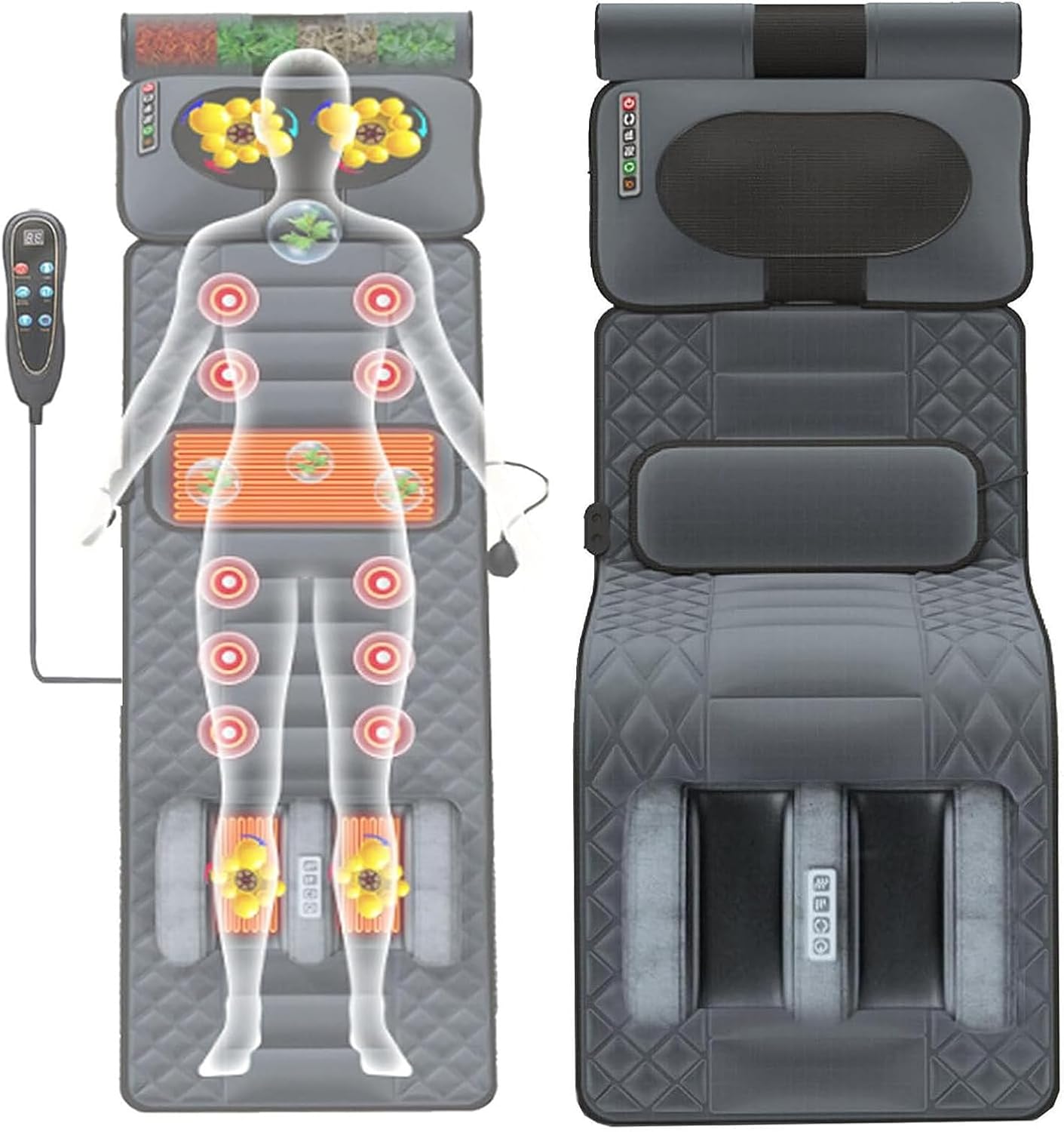 Full Body Massage Mat with Heat 20 Heads Vibrating Massage Mattress Pad, Heated Massage Mat for Back Lumbar Leg Pain Relief,Foldable Storage