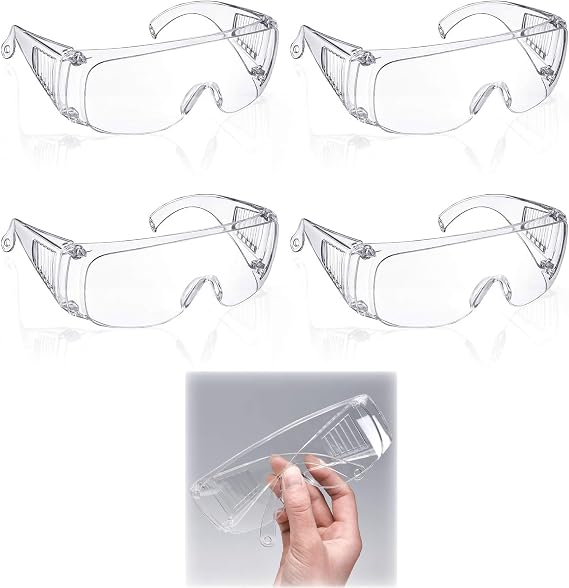 Safety Glasses - 4 Pack Eye Protection Goggles with Anti-Splash, Anti-Scratch & Dustproof Lens for Outdoor & Lab Use