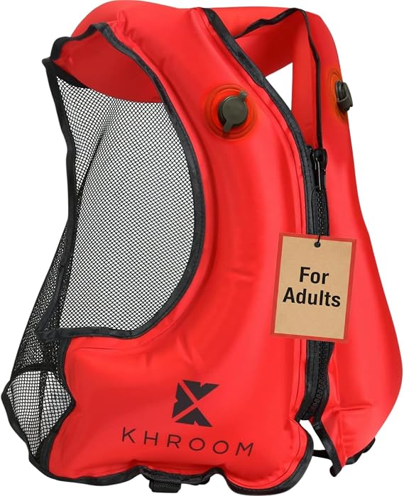 Khroom Inflatable Snorkel Vest for Adults | Snorkeling Vest for 60"75" Height | Fits Chest 3247 in (81120 cm) | V2 2026 Model with Flat Snag-Free Valve & Dual Chambers | for Snorkeling & SUP