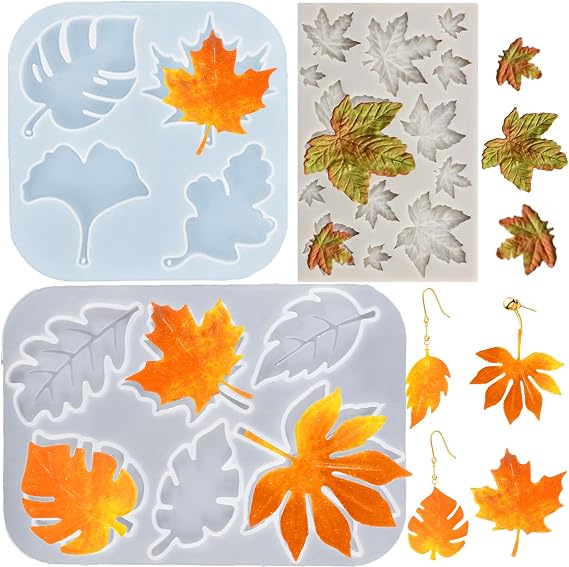 3 Pcs Autumn Maple Leaves Molds Maple Leaf Shaped Silicone Mold Polymer Clay Moulds for Fall Thanksgiving Day Party Resin Craft Decoration Making