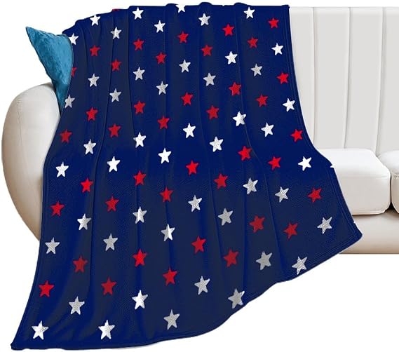 Red, White, Blue Star Pattern Soft and Comfortable Blanket, Lightweight and Warm Blanket 40"*50" (100 * 130cm)