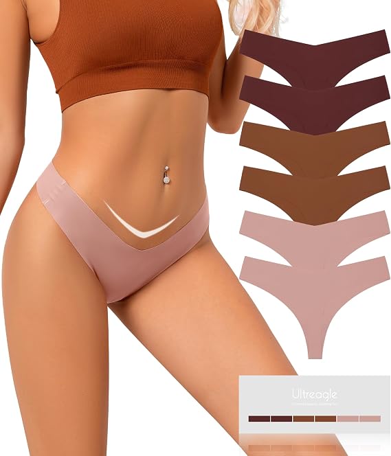 Seamless Thongs for Women V-Shaped No Show Panties Soft Comfortable Breathable Workout Underwear Multiple Pack