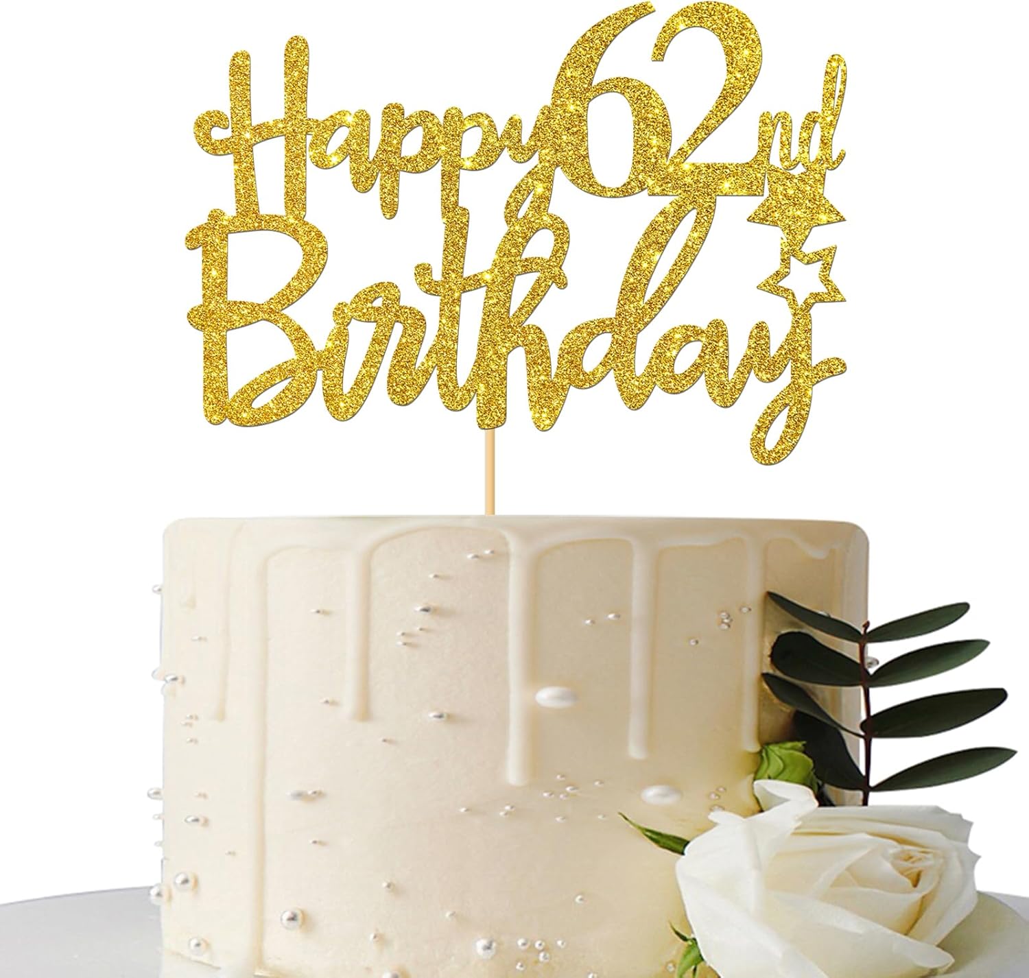 Gold Glitter Happy 62nd Birthday Cake Topper - 62 Sign Cake Topper - Cheers to 62 Years Party Supplies - 62nd Birthday Party Decoration