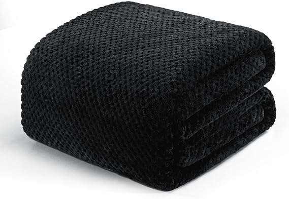 Exclusivo Mezcla Soft Waffle Fleece Bed Blanket Queen Size, Black