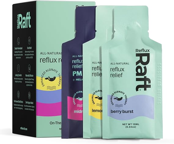 RefluxRaft Acid Reflux Alginate Therapy, To-Go Variety, 2oz Pouch, 12 Pack | GERD, LPR & digestion system support, 3-flavor variety, acid barrier, sugar-free, low sodium, doctor-founded, TSA compliant