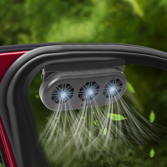 Car Solar Powered Exhaust Fan Car Window Exhaust Fans Vehicle Ventilation Fan Auto Air Vent Cool Fan Cooler Ventilation System Car Radiator Cooling Fans with Three Air Outlets, Black