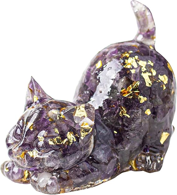 Amethyst Crystal Cat Ornaments Figurine 1.6” Mother's Day Valentines Gifts