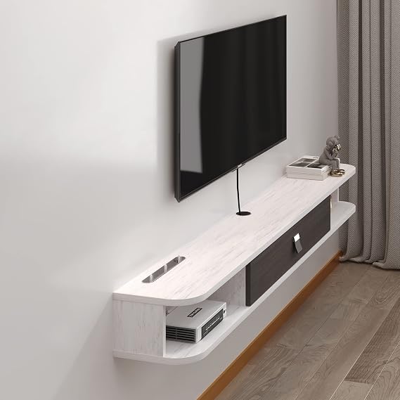 Pmnianhua Floating TV Console,78'' Wall-Mounted Media Console TV Cabinet Floating TV Stand Entertainment Shelf with Door and Storage (Grey-White)