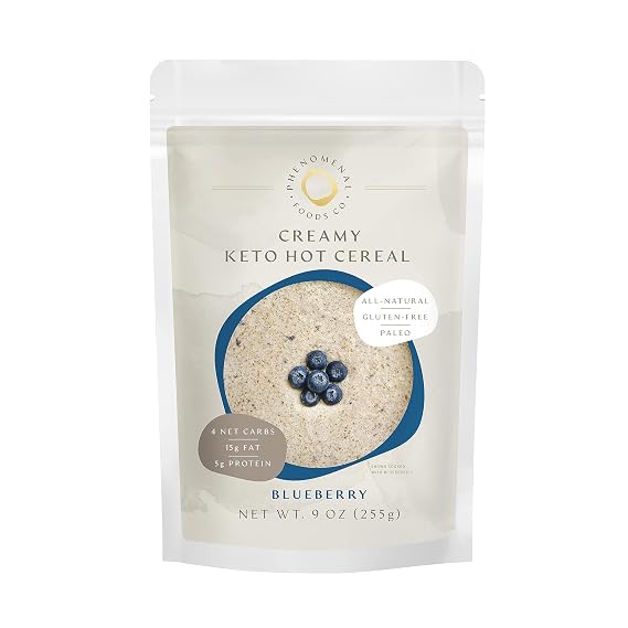 Phenomenal Foods Co Creamy Keto Hot Cereal Real Blueberries Low Carb High Protein Hot Cereal Unsweetened (No Sugar or Sugar Alcohols) Gluten & Grain Free Farina Vegan, Paleo Breakfast