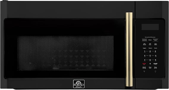 FORNO Fornace 30" Over the Range Microwave, 1.5 cu.ft, 300 CFM Vent Black with Antique Brass or Silver Accents Convection, LED Light, Touch Control FOTR3038-30BLK