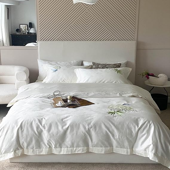 Bedding Duvet Cover Sets Chinese Bamboo Embroidery White Duvet Cover, Comfortable, Soft and Breathable Bedding Set Duvet Cover(1.5m/1.8m bed200x230cm)