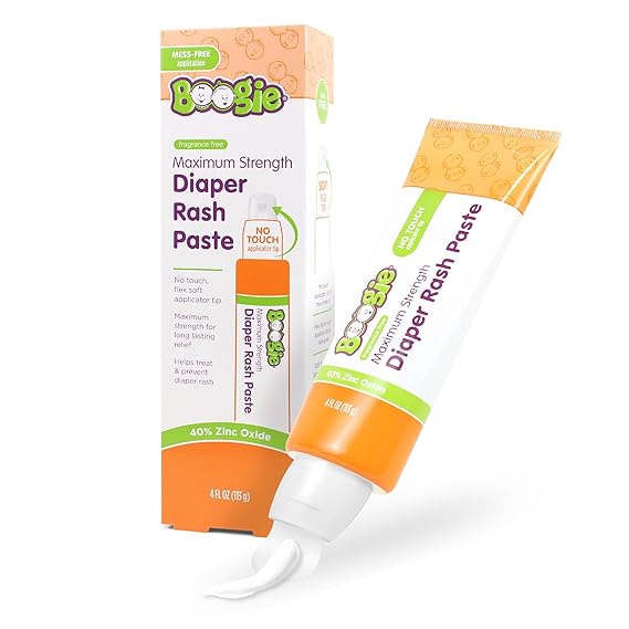 Boogie Maximum Strength Diaper Rash Paste for Babies - 4 fl oz | 40% Zinc Oxide - Mess-Free Applicator - Soothes Baby Bum - Fragrance-Free - Diaper Bag Essential