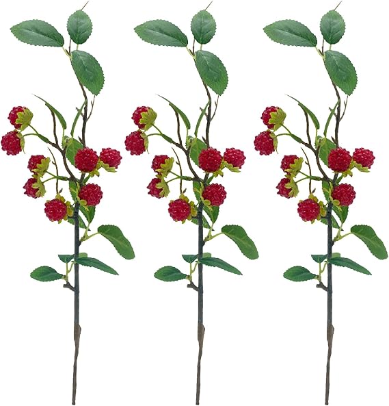3pcs Artificial Raspberry Picks Floral Arrangement Simulation Raspberry Berry Branch Wild Fruit Raspberry Home Table Decorations Photography Props Fruit Bouquet(#1)