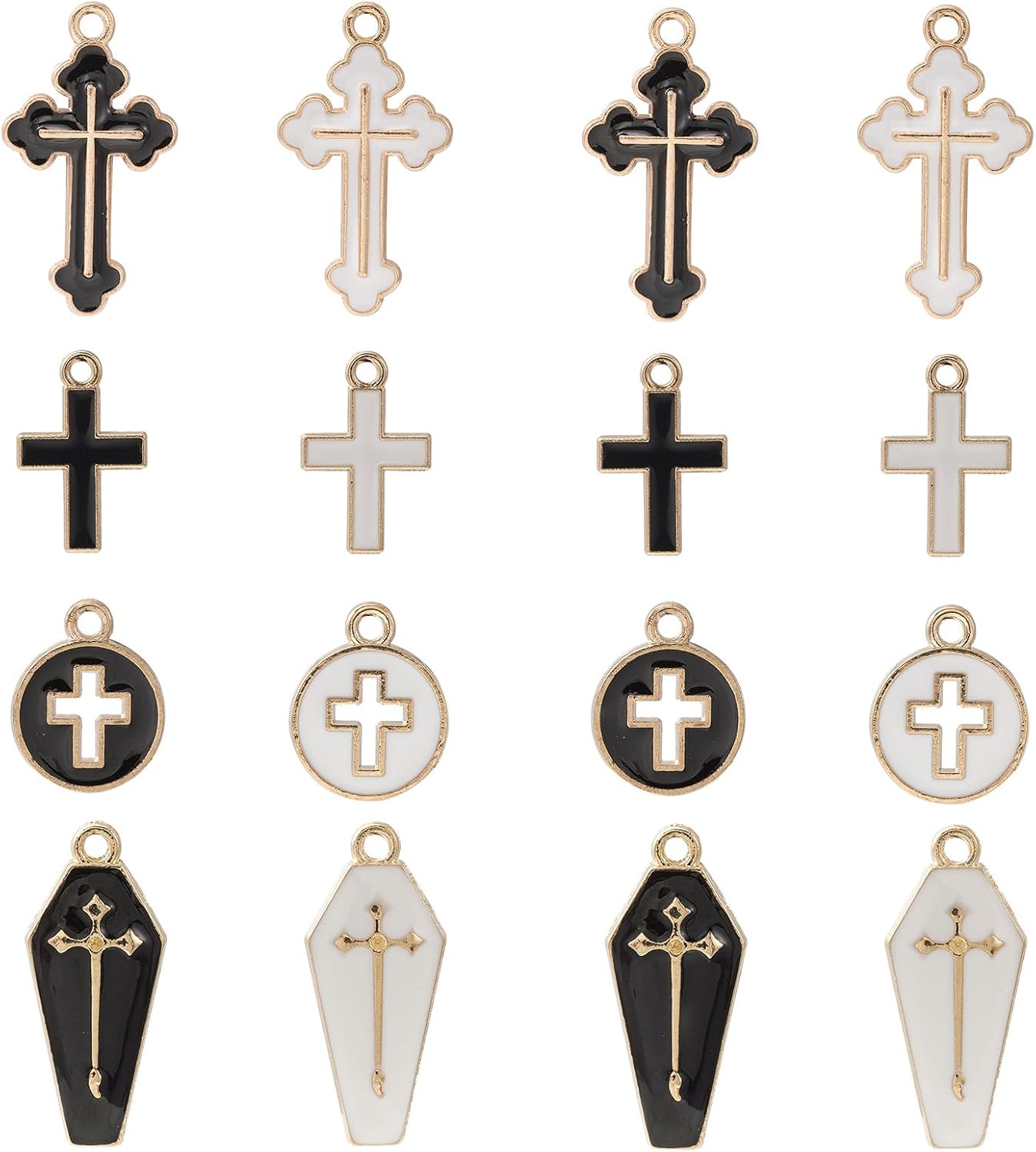 KitBeads 40pcs Black White Cross Enamel Christian Crucifix Charms for Jewelry Making Bracelets - Religion Jesus Christ Bulk