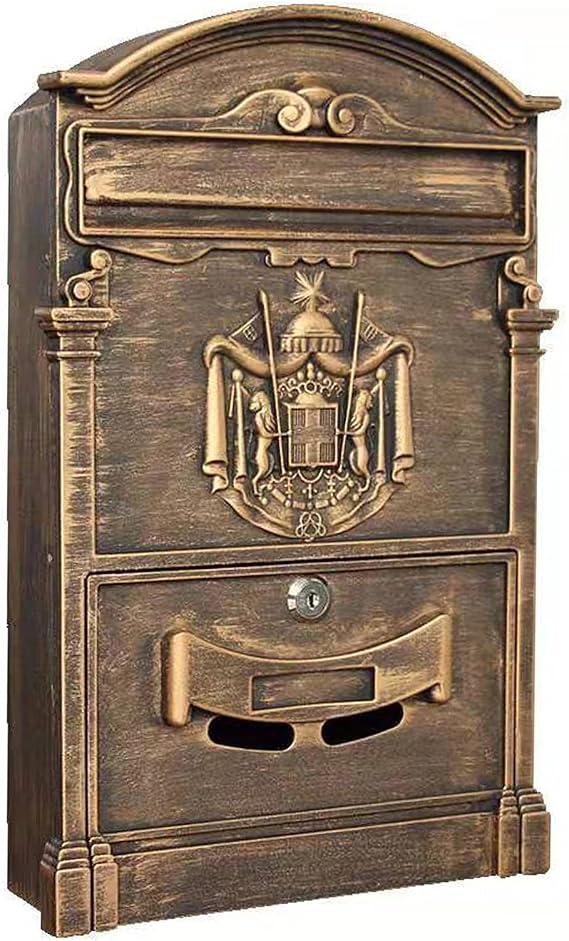 Vintage Bronze Mailbox Wall Mount Heavy Duty Cast Aluminum with Name Plate Anti- Theft Lock& Key, Weather- Resistant Outdoor Letter Box for House, Apartment, Front Door