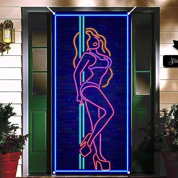 Neon Pole Dance Backdrop Hot Show Hot Sexy Girl Banner Bridal Shower Wedding Night Bachelorette Party Front Door Decor Girls Women Birthday Party Photo Photography Prop Background 35.4x72.8in-BECKTEN