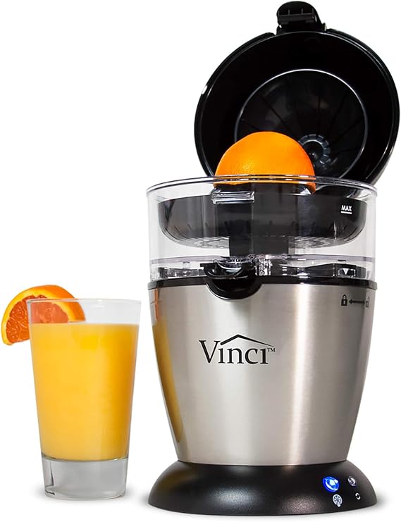 Vinci Electric Juicer, Hands Free Automatic Compact Citrus Press Machine | Pressure-Sensitive Extraction, Fine/Coarse Pulp Filters, 12 oz Bowl, Locking Spout, Fits Limes to 4.5-Inch Grapefruit