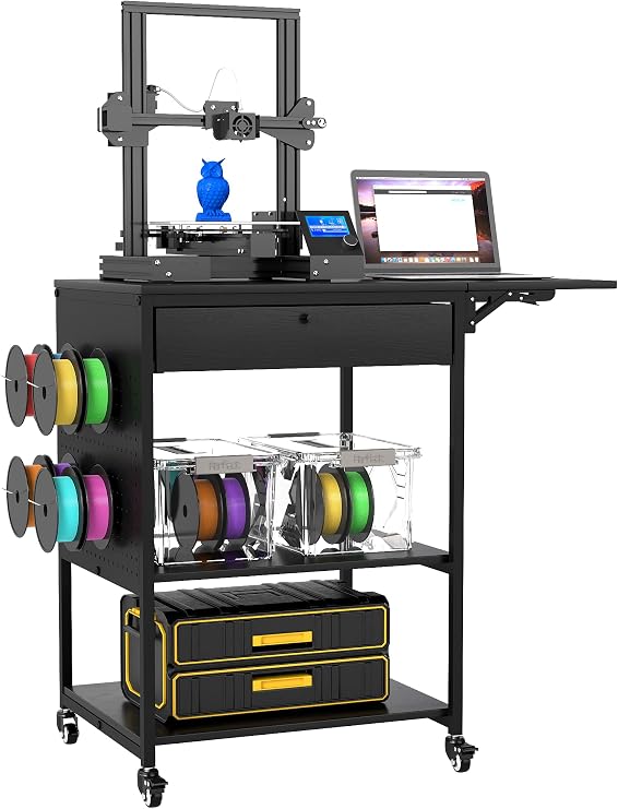 3-Tier Mobile 3D Printer Table with Storage Shelf and Drawer