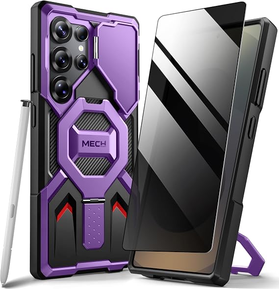 TONGATE for Samsung Galaxy S25 Ultra Case with Privacy Screen Film, Purple | Compatible with MagSafe, Camera Cover, Anti Spy, Magnetic Ring Stand, Military-Grade Protection Phone Case for S25 Ultra