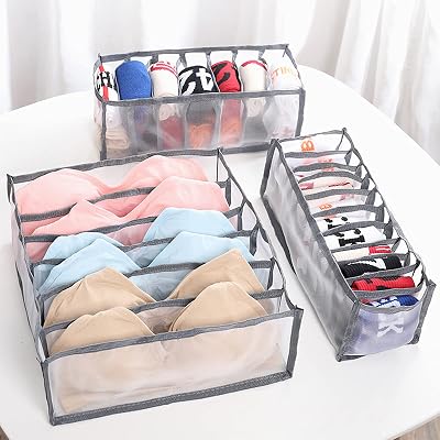 New Jeans Compartment Storage Box, Home Storage Artifact, Underwear, Socks, Pants, Compartment Box, Storage Box, Compartment Storage Box, Mesh Compartment Box, Washable Gray, 3 Pcsbraunderwearsocks