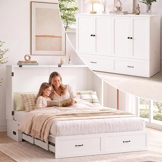 PUREMIND Multi-Functional Queen Murphy Bed Cabinet with Storage