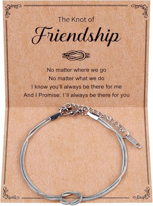 Mikovivi Love Knot Friendship Bracelets, Stainless Steel Silver Friend Bracelet Infinity Tie The Knotted Jewelry Friendship Gifts for Friends Birthday & Christmas Festival for Women Friend