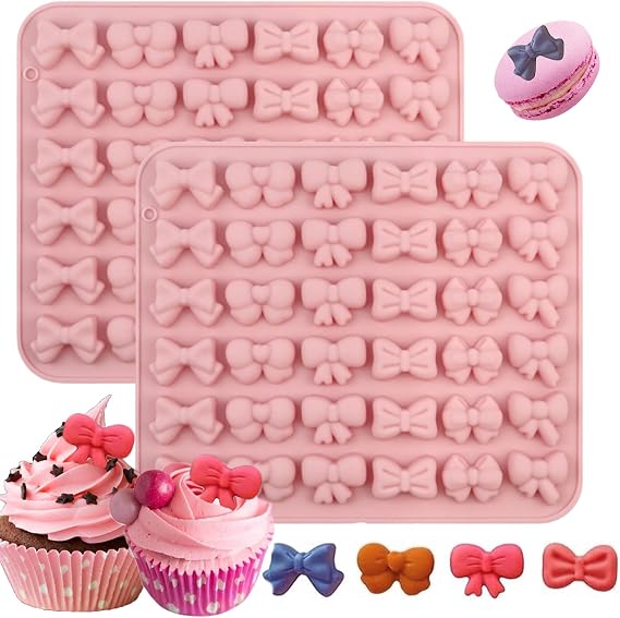2PCS Bow Chocolate Silicone Molds, Mini Bowknot Mould Butterfly Tie Silicone Molds for Candy, Candy, Gummy, Sugar, Biscuit, Cookie, Cake Decorating, Cupcake Topper