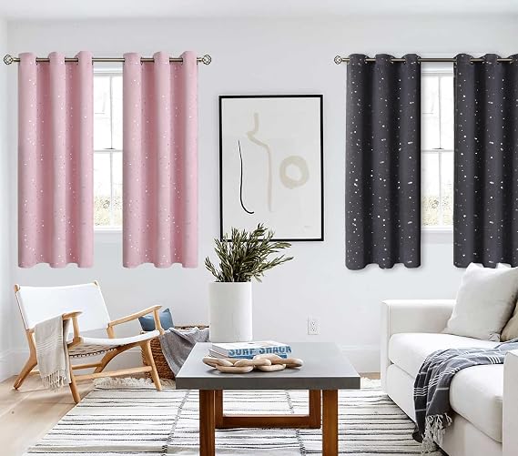 BGment Grommet Baby Pink Star Blackout Curtains Bundle Dark Grey Star Blackout Curtains 63 Long