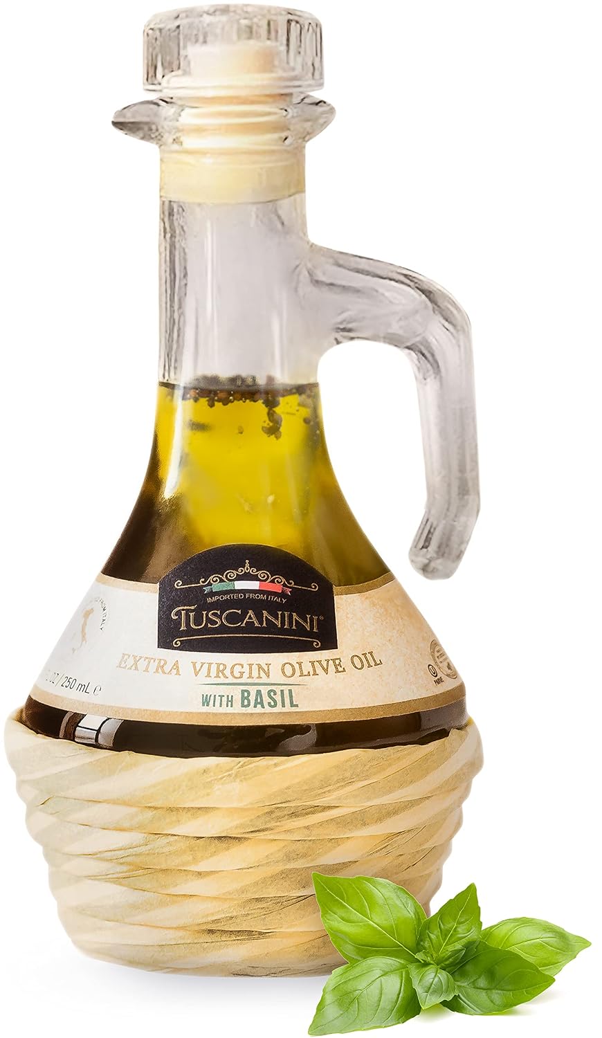 Tuscanini Basil Infused Extra Virgin Olive Oil 250mL, Imported from Italy, Cold-Pressed, Luxurious Taste, All Natural, Non GMO, Premium Olive Oil with Basil