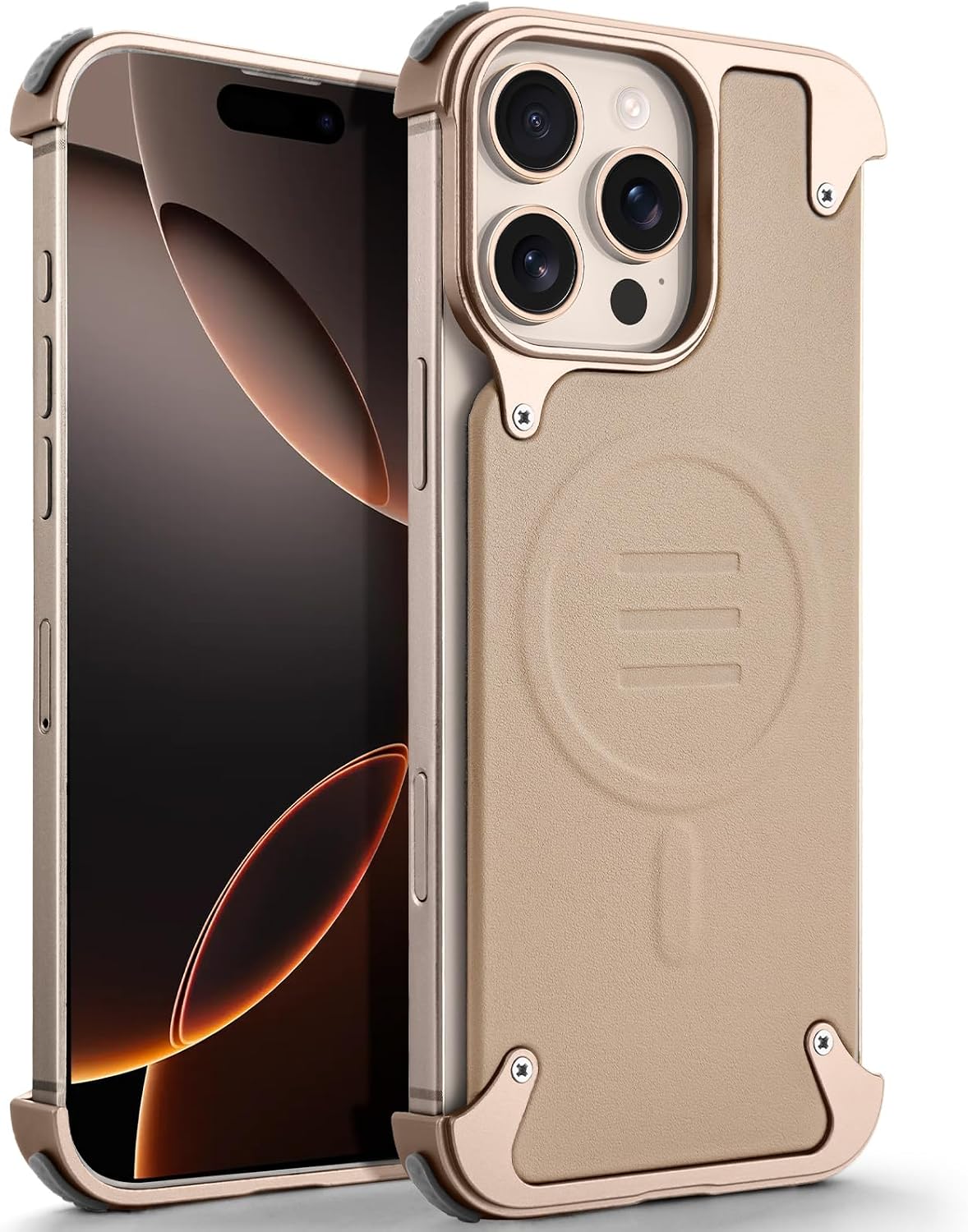OATSBASF for iPhone 16 Pro Max 6.9" Case, Compatible with MagSafe, Sleek Minimalist Protective Shock Absorption Aerospace Grade Aluminum Shells Phone Case, Desert Titanium