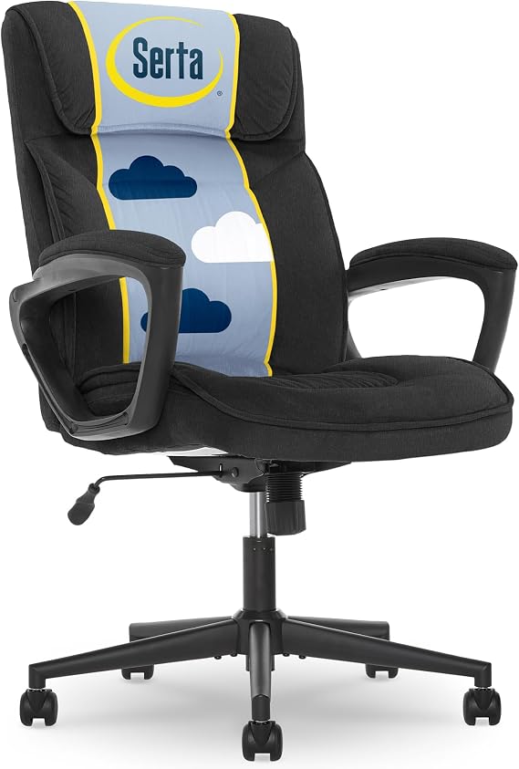 Serta Executive Office Chair Lumbar Support, Padded Arms Microfiber Chair