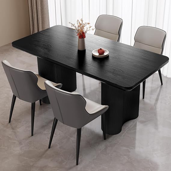 5 Piece Dining Table Set, 62.99" Rectangle Modern Kitchen Table with 4 Chair & Wood Grain Desktop, Wooden Table for Dining Room, Living Room, or Office, Easy Assembly, Black