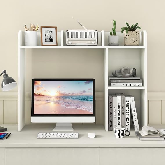 Desktop Bookshelf, 3-Tier Desk Organizer Shelves w/ 5 Display Rack