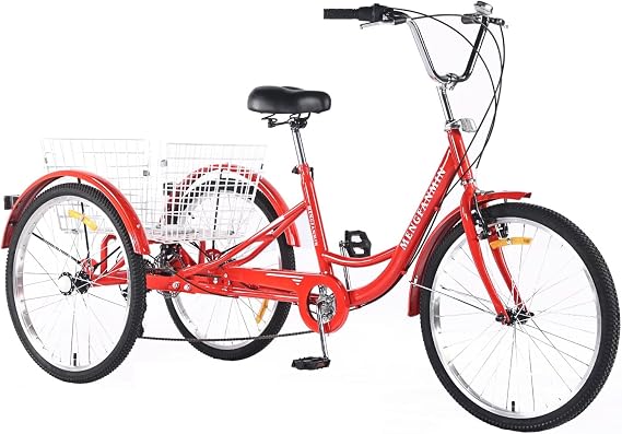 Adult Tricycle 7 Speed, 24 Inch 3 Wheel Bikes Extended Rear wheelbase Tricycle Wheel Bike w/Rear Basket for Women/Children Seniors Maximum Load 550lbs