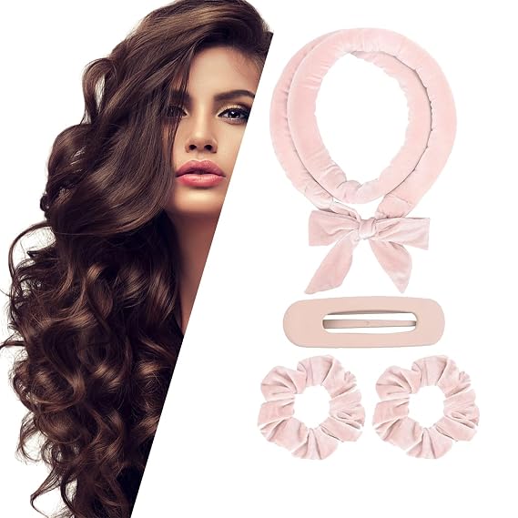 Heatless Curls Overnight, Heatless Hair Curler Headbands for Women Pink