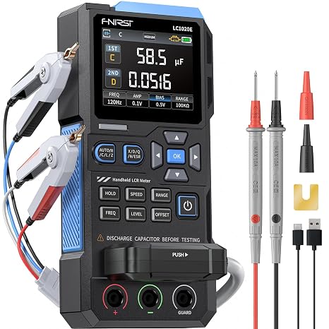 FNIRSI LC1020E 100kHz LCR Meter, 19,999 Counts Resistor Inductor Capacitor Tester, Auto Component Detect, Measures ESR/Q/D//X, 2.8 Color TFT, Dual Parameter Display, Sorting & Open/Short Calibration