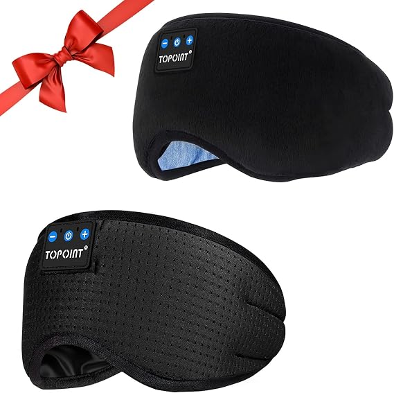 TOPOINT Sleep Headphones, Bluetooth Sleep Mask with Bluetooth Headphones Silk Sleeping Headphones Bluetooth Eye Mask with Microphone Hands Free Light Blackout for Side Sleepers Father's Day Gift