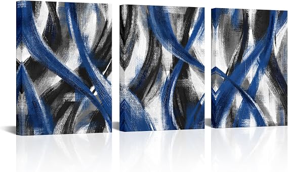 Visual Art Decor Blue Abstract Wall Art Framed 12x16inchx3Pieces Blue Art for Bedroom, Living Room, Bathroom, Office, Kitchen Decor